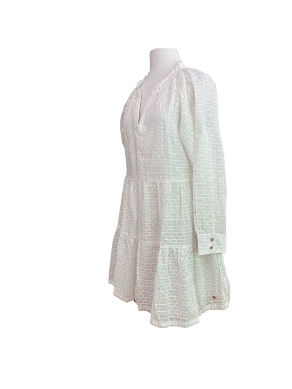 Hatley Maddy babydoll dress woven cotton silver wire embellishment long sleeve L